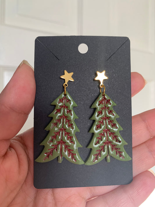 Christmas Tree Earrings – Red Detail